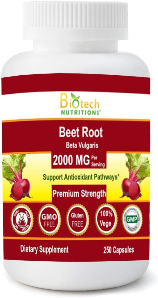 Biotech Nutritions Beet Root Beta Vulgaris 2000 mg - 250 Vegetable Capsules - görsel 1