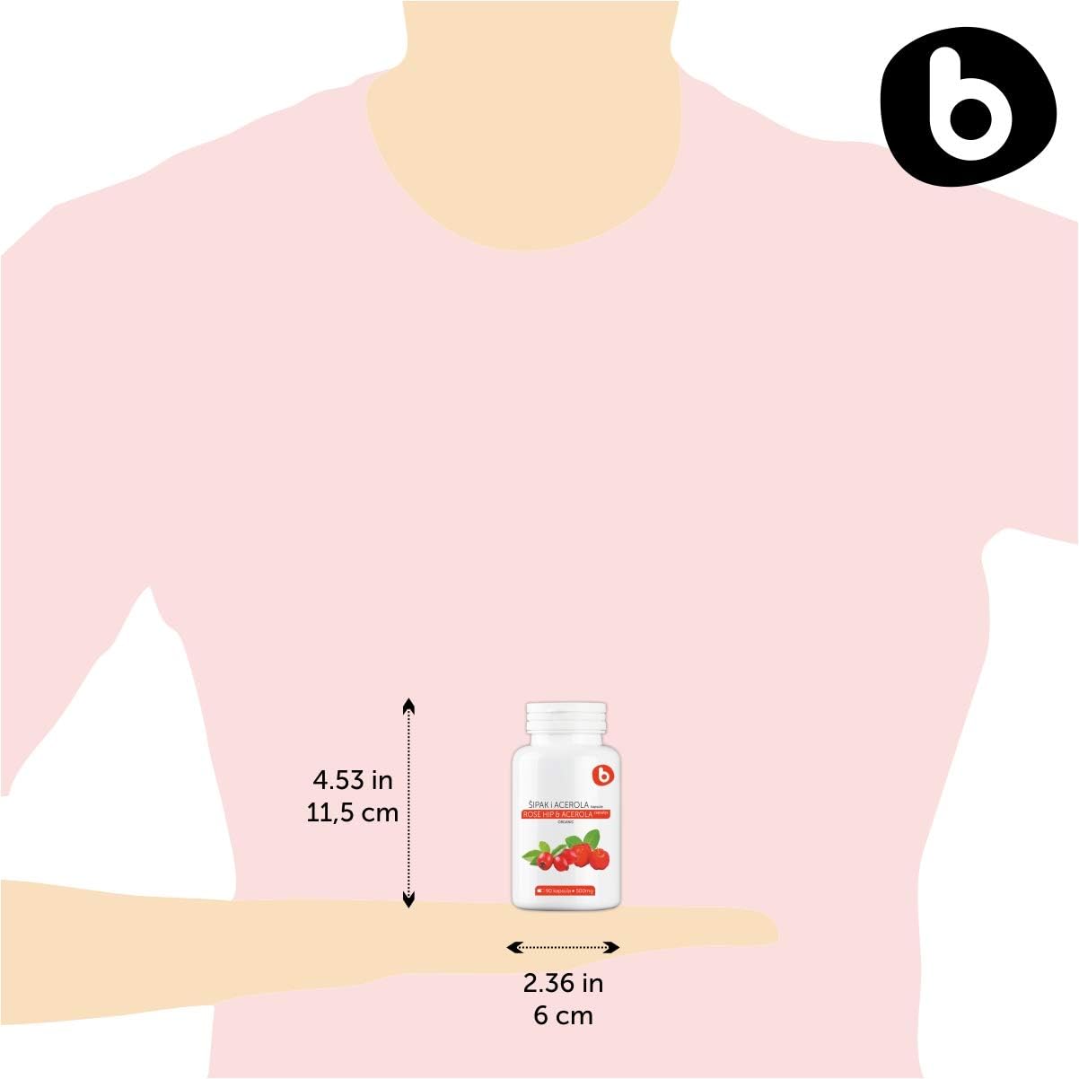 b Natural Rose Hips & Acerola Capsules - Plant-Based Vitamin C 1000mg - Vegan, Non-GMO - görsel 9