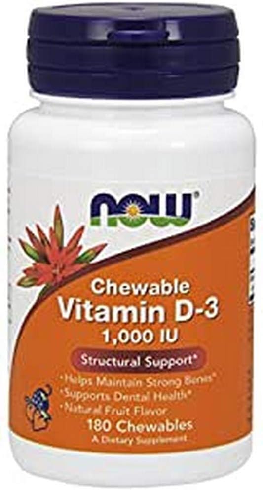 NOW Foods Vitamin D-3 Chewable Natural Fruit Flavour 1000 IU - 180 Chewable Tablets - görsel 1