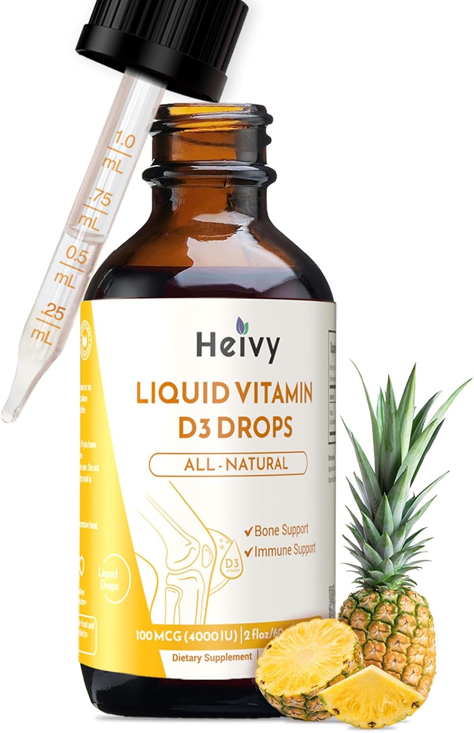 Heivy Liquid Vitamin D Drops 4000 IU (100 mcg) – Vegan Vitamin D3 with Natural Pineapple Flavour, 2 Fl Oz (60ml) - görsel 7