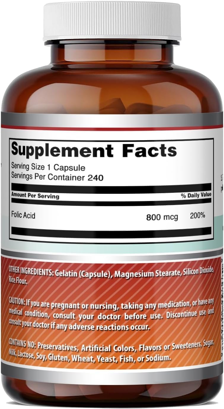 Amazing Formulae Folic Acid 800 mcg – 240 Capsules (Pack of 2) - görsel 5