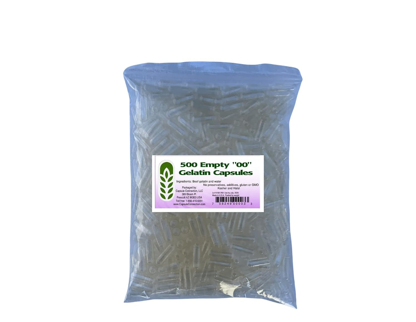 Capsule Connection USA-Made 500 Count Size 00 Empty Gelatine Capsules, Resealable Bag, Natural - görsel 1