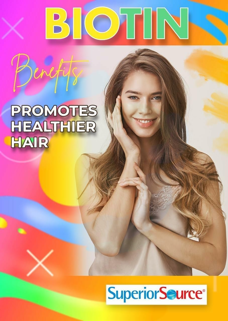 Superior Source Biotin 10,000 mcg – Daily Supplement for Hair Health & Growth – Natural Biotin Supplement Aids Healthy Nails & Skin – 60 Sublingual Dissolving Tablets - görsel 10