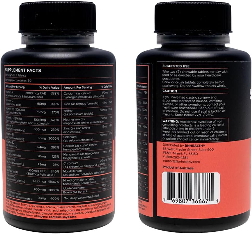 BNHealthy Chews Bariatric Multivitamin with Iron - Chewable Daily, Raspberry Flavoured, 60 Tablets - görsel 9
