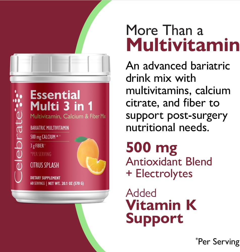 Celebrate Vitamins 3-in-1 Bariatric Multivitamin with Calcium Citrate Drink Mix, Citrus Splash, 60 Servings - görsel 8