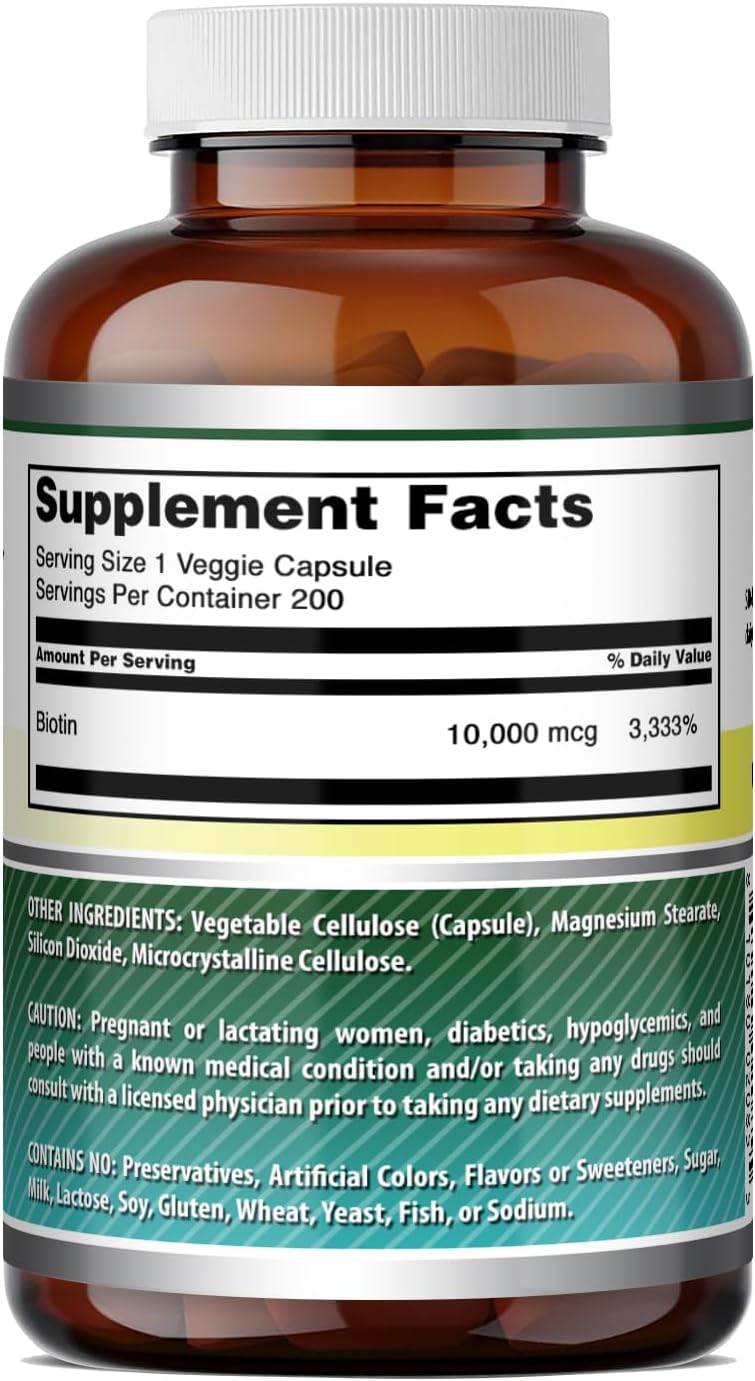 Amazing Formulae Biotin (Vitamin B7) 10 mg Supplement, 200 Vegetarian Capsules - görsel 5