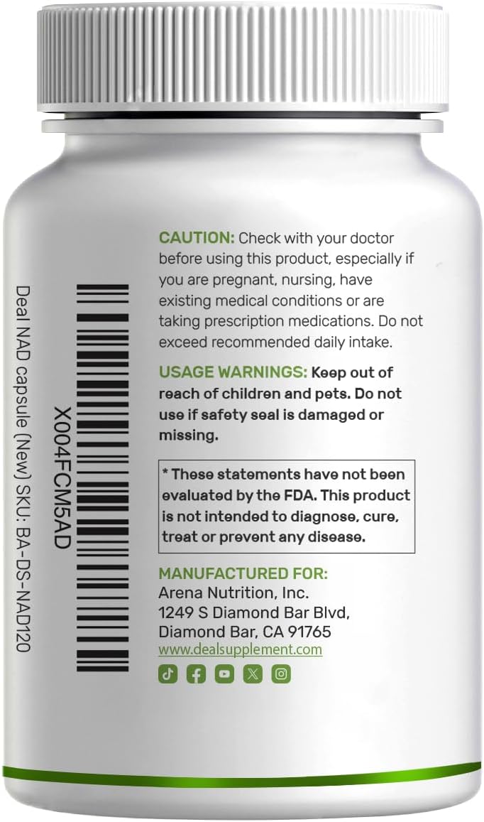 NAD+ Resveratrol Supplement 1,000mg Per Serving, 120 Vegetable Capsules - görsel 7