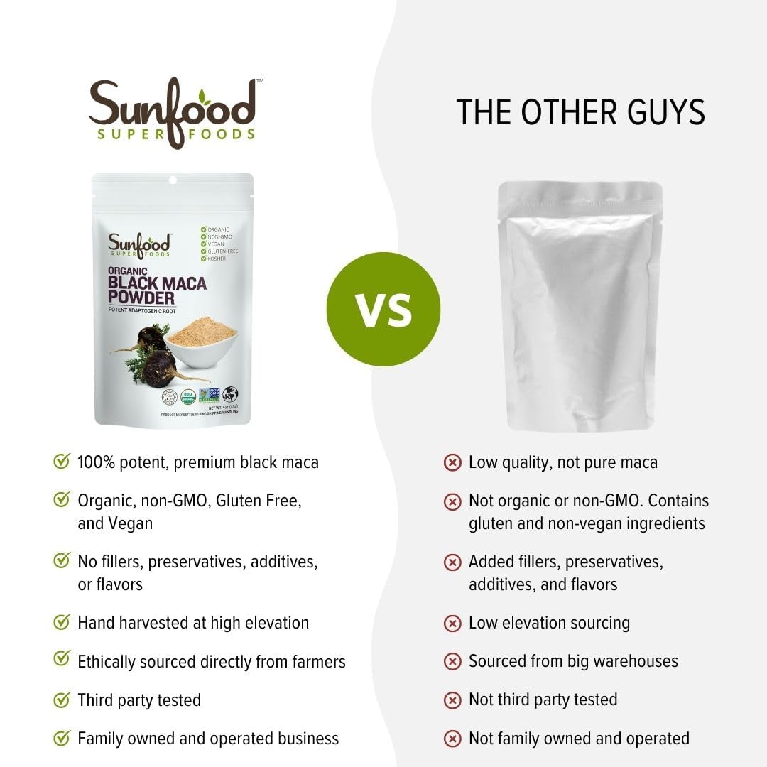 Sunfoods Superfoods Organic Black Maca Powder - Black Maca Root Powder, Peruvian, Raw, Vegan, 113 g - görsel 5