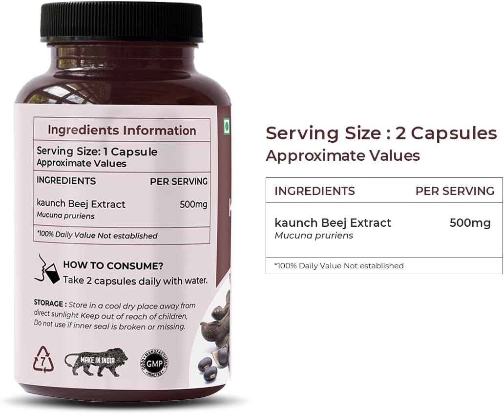 SAPTAMVEDA Natural Kaunch Beej Extract 500mg - 60 Vegan Capsules – Image 7