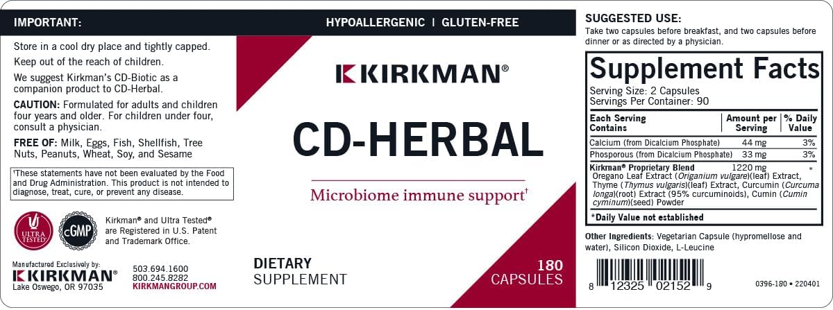 Kirkman CD-Herbal - Hypoallergenic -180 Vegetarian Capsules - görsel 3