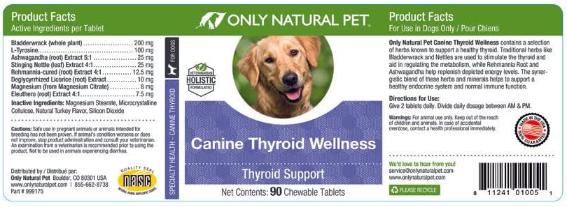 Only Natural Pet Canine Thyroid Wellness Supplement for Dogs, 90 Chewable Tablets - görsel 3