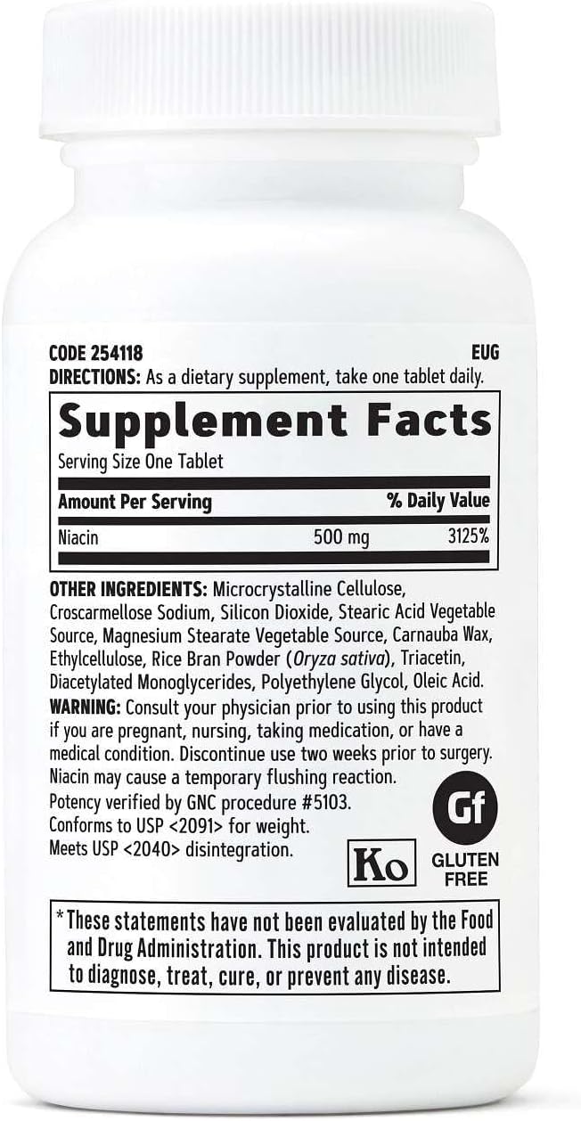 GNC Niacin 500mg, 100 Tablets – Supports Normal Energy Metabolism & Reduces Tiredness - görsel 2