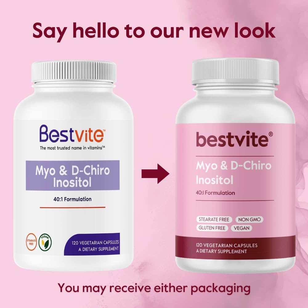 BESTVITE Myo & D-Chiro Inositol (120 Vegetarian Capsules) - 40:1 Ratio - No Stearates - Vegan - Non-GM - Gluten-free - görsel 7