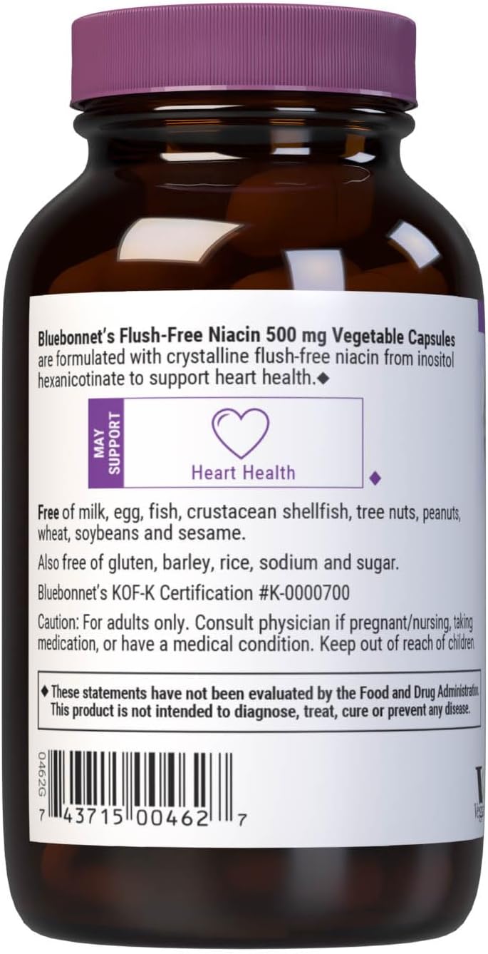 Bluebonnet Nutrition Flush-Free Niacin 500mg, 60 Vegetable Capsules - görsel 3