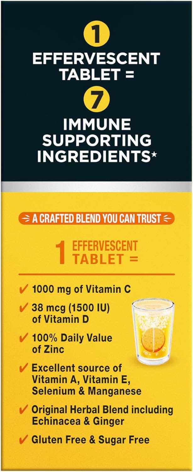 Airborne Immune Support Effervescent Tablets, Zesty Orange Flavour - 30ct with 1000mg Vitamin C + Vitamins A, D, E, Zinc, Selenium, Manganese & Herbal Blend - Sugar‑Free, Gluten‑Free - görsel 10