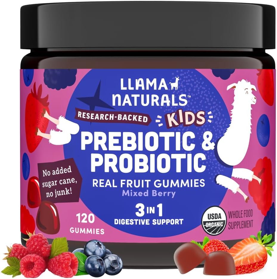 Llama Naturals Kids Probiotic with Prebiotic Fibre, Vegan, Organic Prebiotics and Probiotics Gummies for Gut Health Support, Toddler Real Fruit Gummy Vitamins, No Added Sugar, Mixed Berry, 60 Gummies - görsel 10
