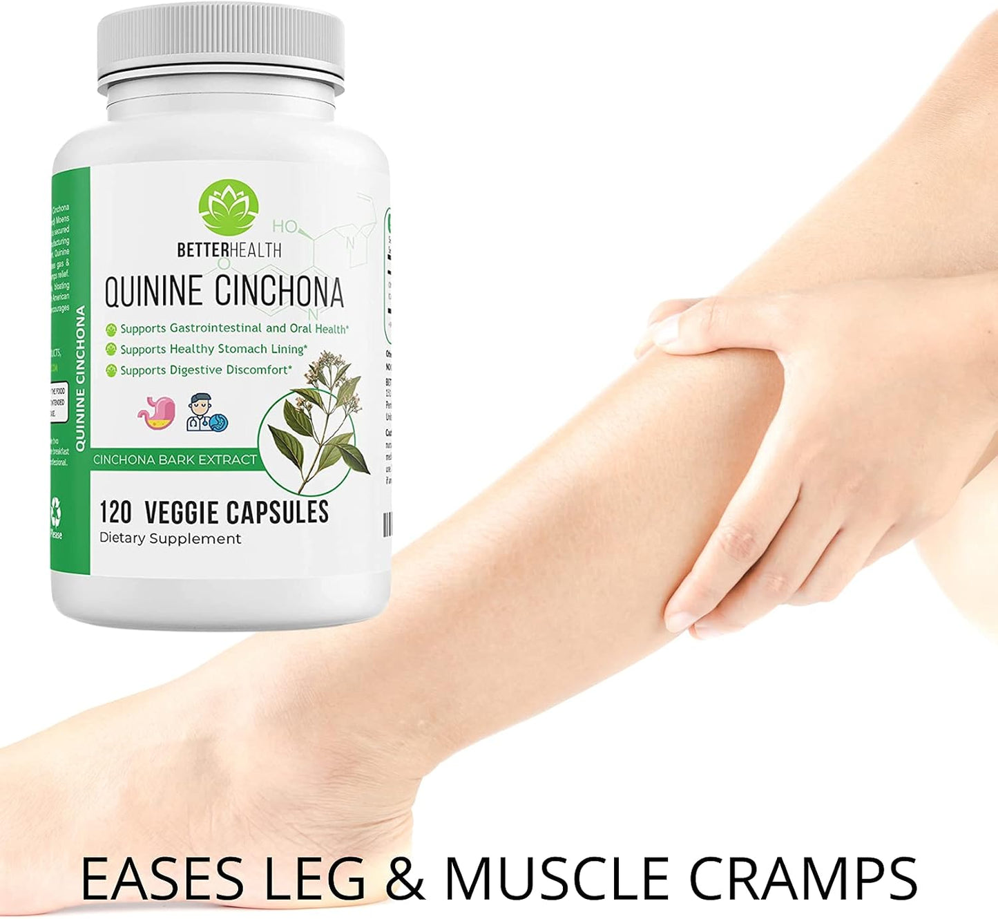 Better Health Quinine Cinchona Bark Extract Herbal Food Supplement for Digestive Comfort & Leg Cramp Relief – 500 mg (120 Capsules) - görsel 6