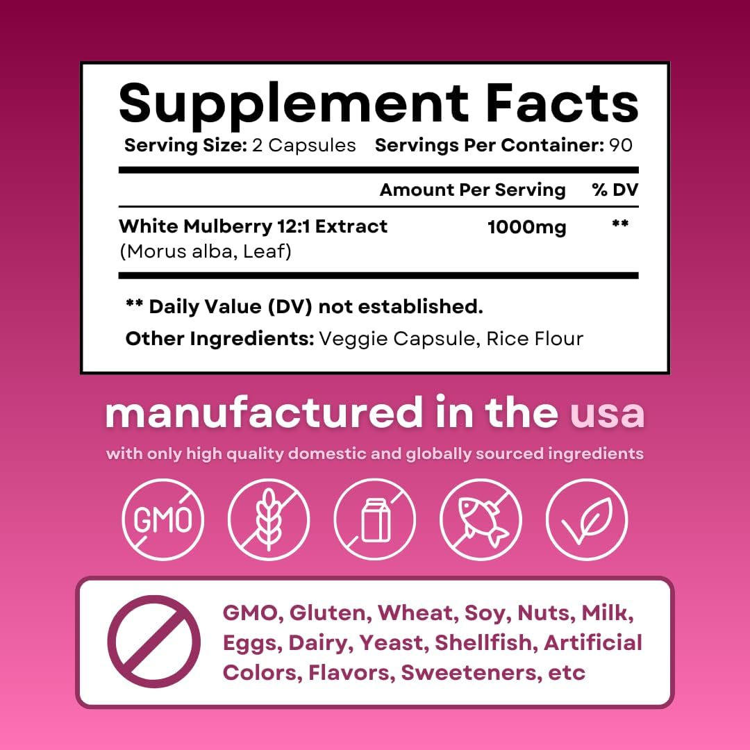 Vitapia White Mulberry Leaf Extract 1000mg – 12:1 Concentrated Food Supplement – 180 Vegan Capsules - görsel 8