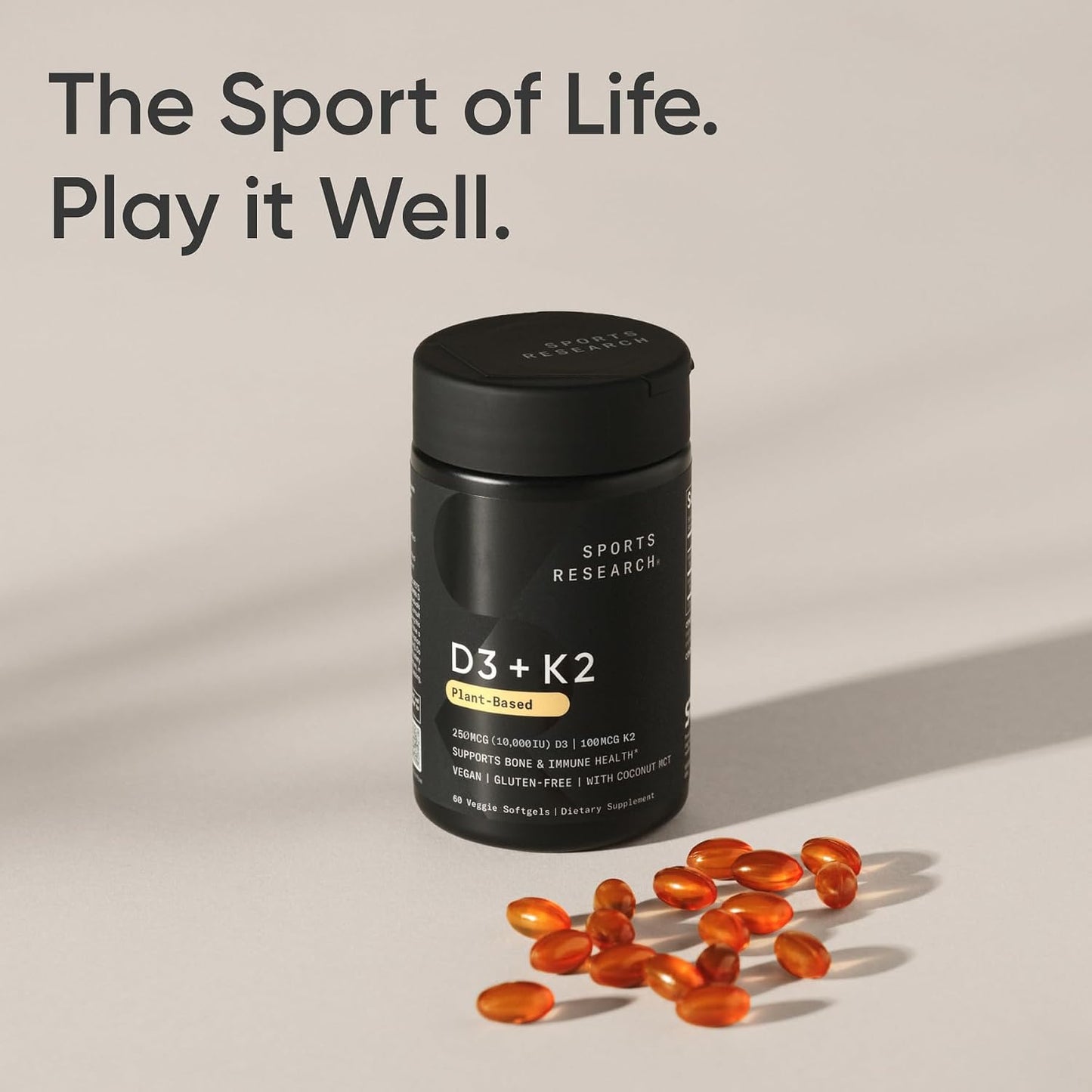 Sports Research® Vitamin D3 + K2 with 10,000iu of Plant-Based D3 & 100mcg of Vitamin K2 as MK-7 | Non-GMO Verified & Vegan Certified 60ct - görsel 7