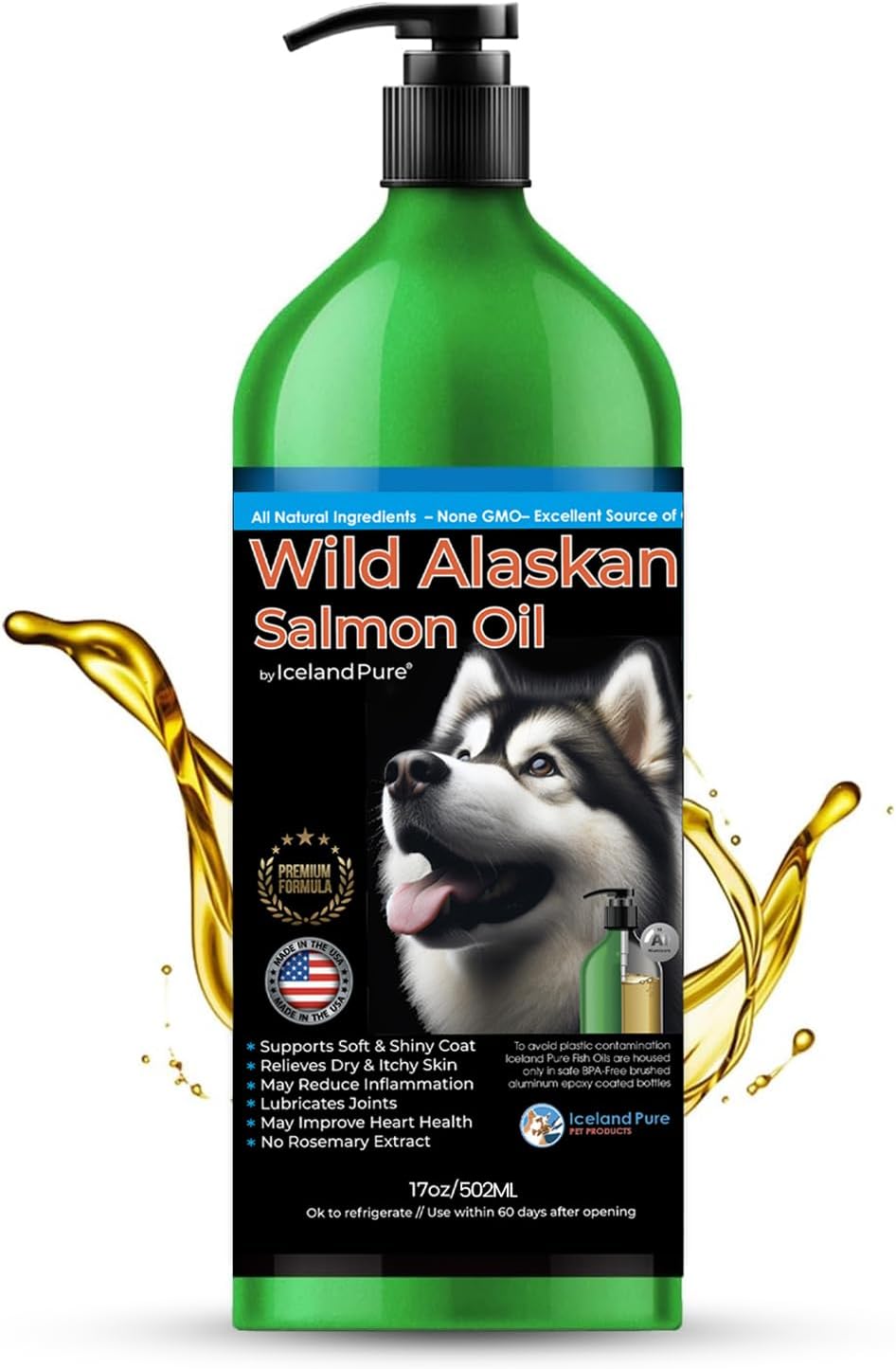 Wild Alaskan Salmon Oil for Dogs and Cats - 1,043 mg Omega-3 per Teaspoon, Salmon Oil & Pollock Blend, BPA-Free Brushed Aluminium Bottle with Pump, 33 fl oz (976 ml) - görsel 10