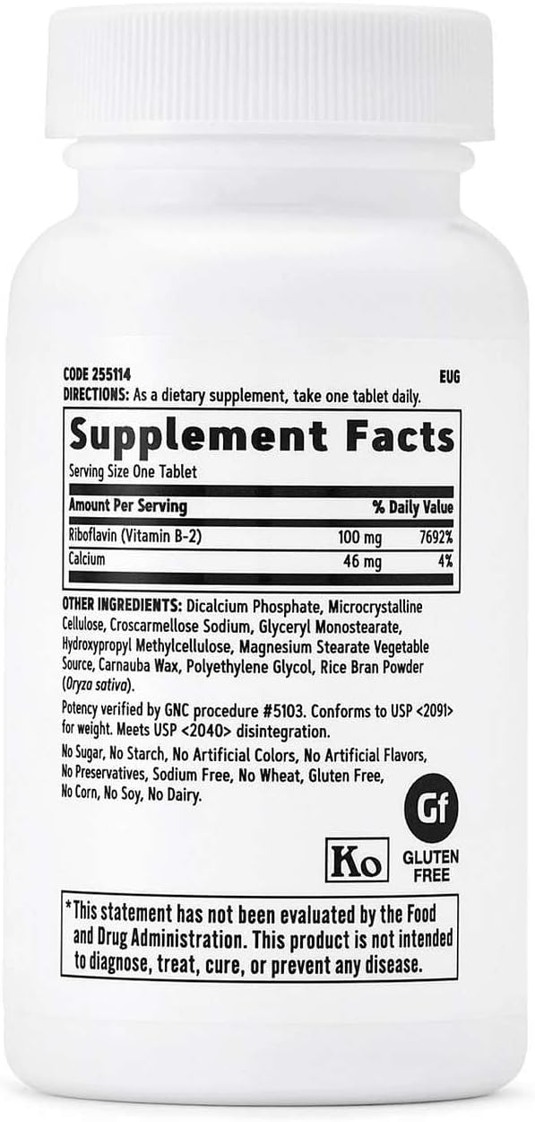 GNC Vitamin B2 100mg Supplement, Essential for Metabolism of Fats, Carbohydrates and Proteins, 100 Tablets - görsel 2