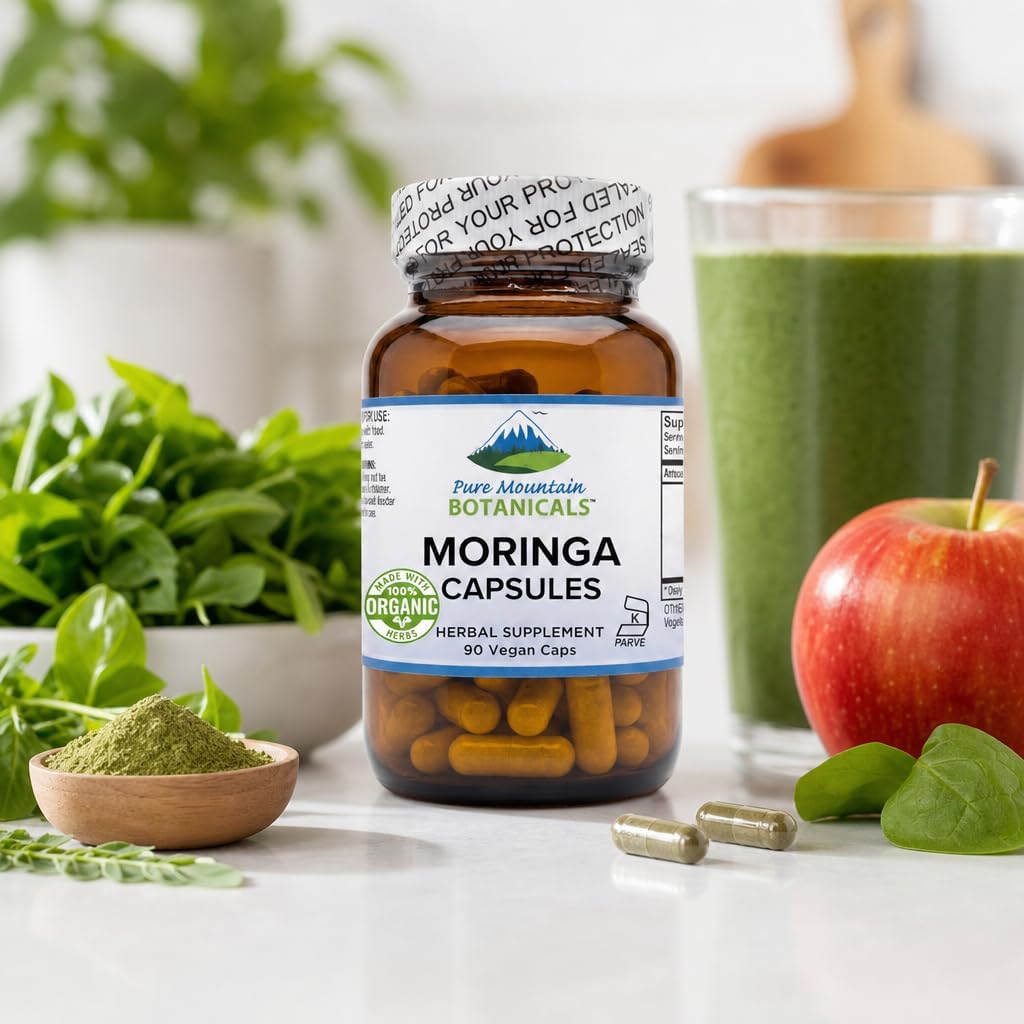 Pure Mountain Botanicals Moringa Capsules - 1000mg Organic Moringa Oleifera Leaf per Serving - 90 Capsules - Vegan, Kosher, Non-GM, Gluten-Free - görsel 9