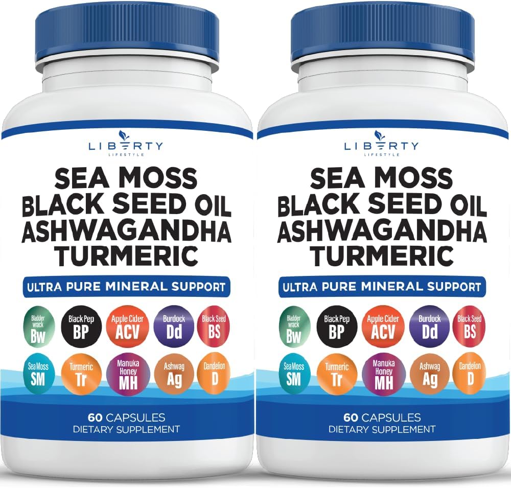 Liberty Lifestyle Sea Moss Black Seed Oil Ashwagandha Turmeric Bladderwrack Burdock - with Manuka, Honey Dandelion, ACV Black Pepper Gluten-free - 1-Pack - görsel 9