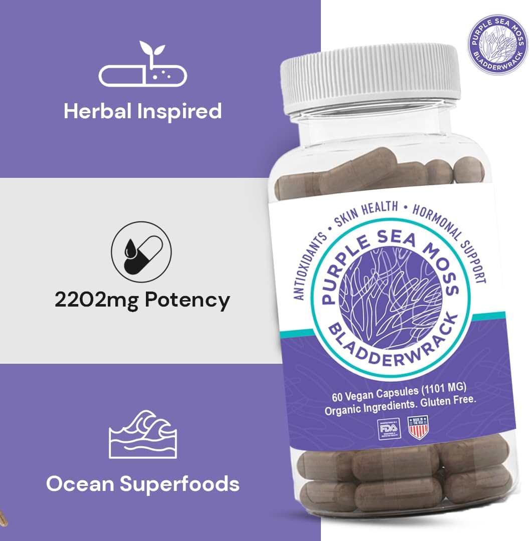 BocaHeal Purple Sea Moss + Bladderwrack Capsules, 2202mg, 60 Capsules - görsel 7
