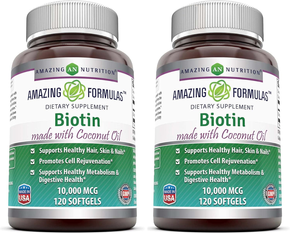 Amazing Formulae Biotin with Extra Virgin Organic Coconut Oil - 10,000 mcg - 120 Softgels - görsel 8