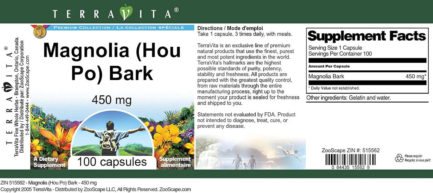 Magnolia (Hou Po) Bark - 450 mg, 100 Capsules (3-Pack) - görsel 3
