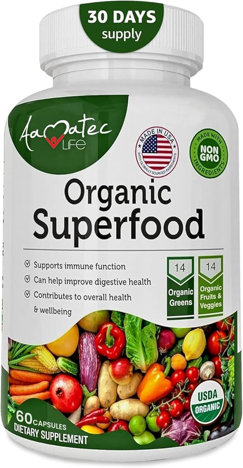 Organic Superfood Greens Fruits and Veggies Complex - 14 Greens & 14 Vegetables with Alfalfa - Non-GMO (120 Count, Pack of 2) - görsel 10