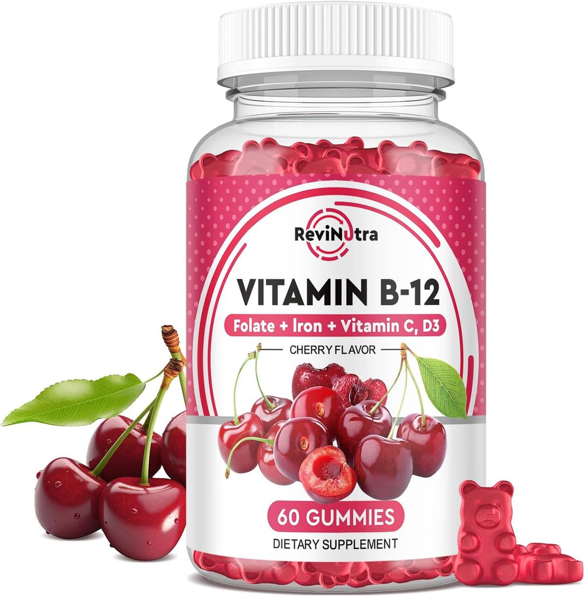 ReviNutra Vitamin B12 Gummies - 5000 mcg Methylcobalamin with Iron, Vitamin C, D3 & Folate - Energy Support & Metabolism - 120 Count (2 Pack) - görsel 9