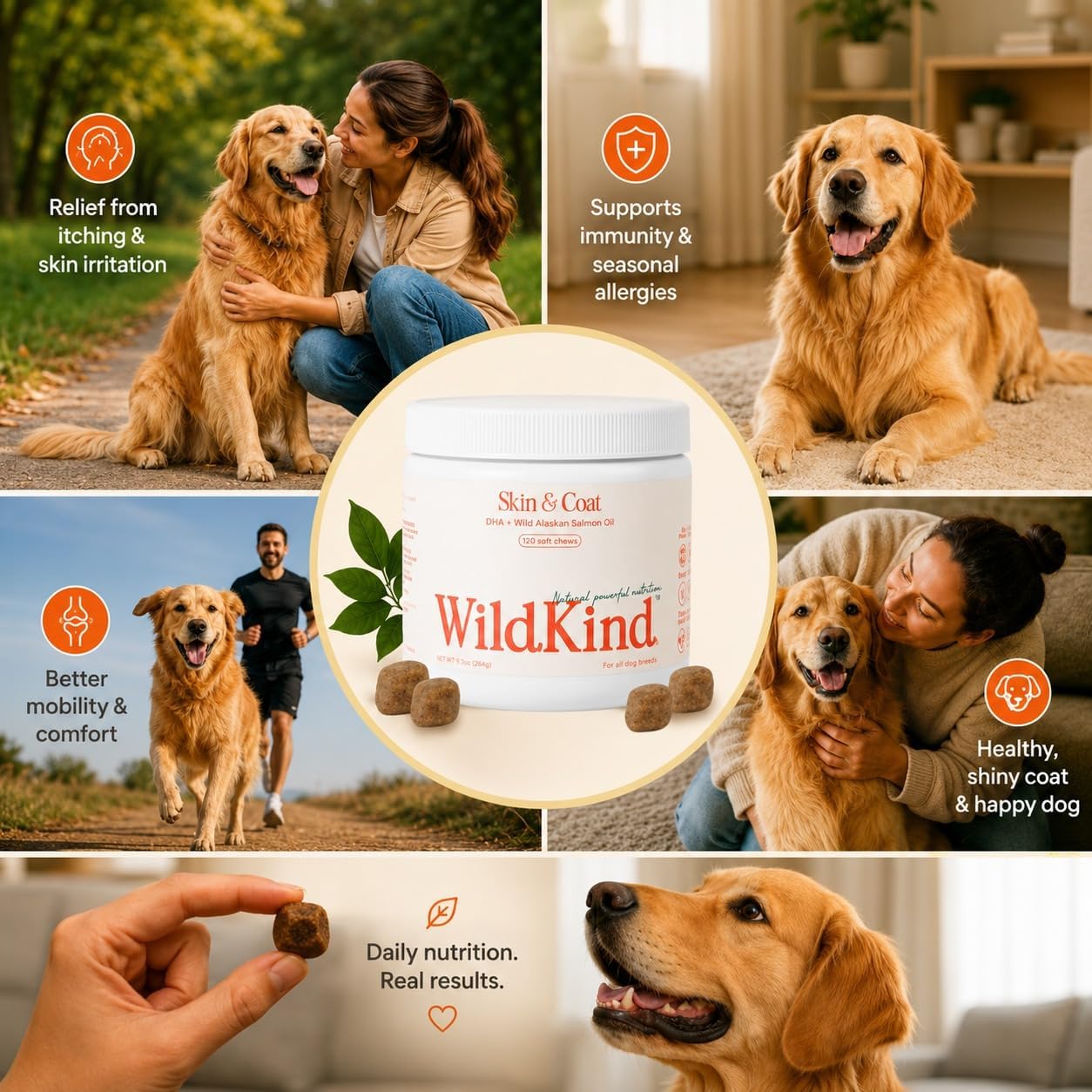 Wildkind Dog Allergy Chews – Wild Alaskan Salmon Oil, Itch Relief & Skin & Coat Support, 120 Soft Chews - görsel 7