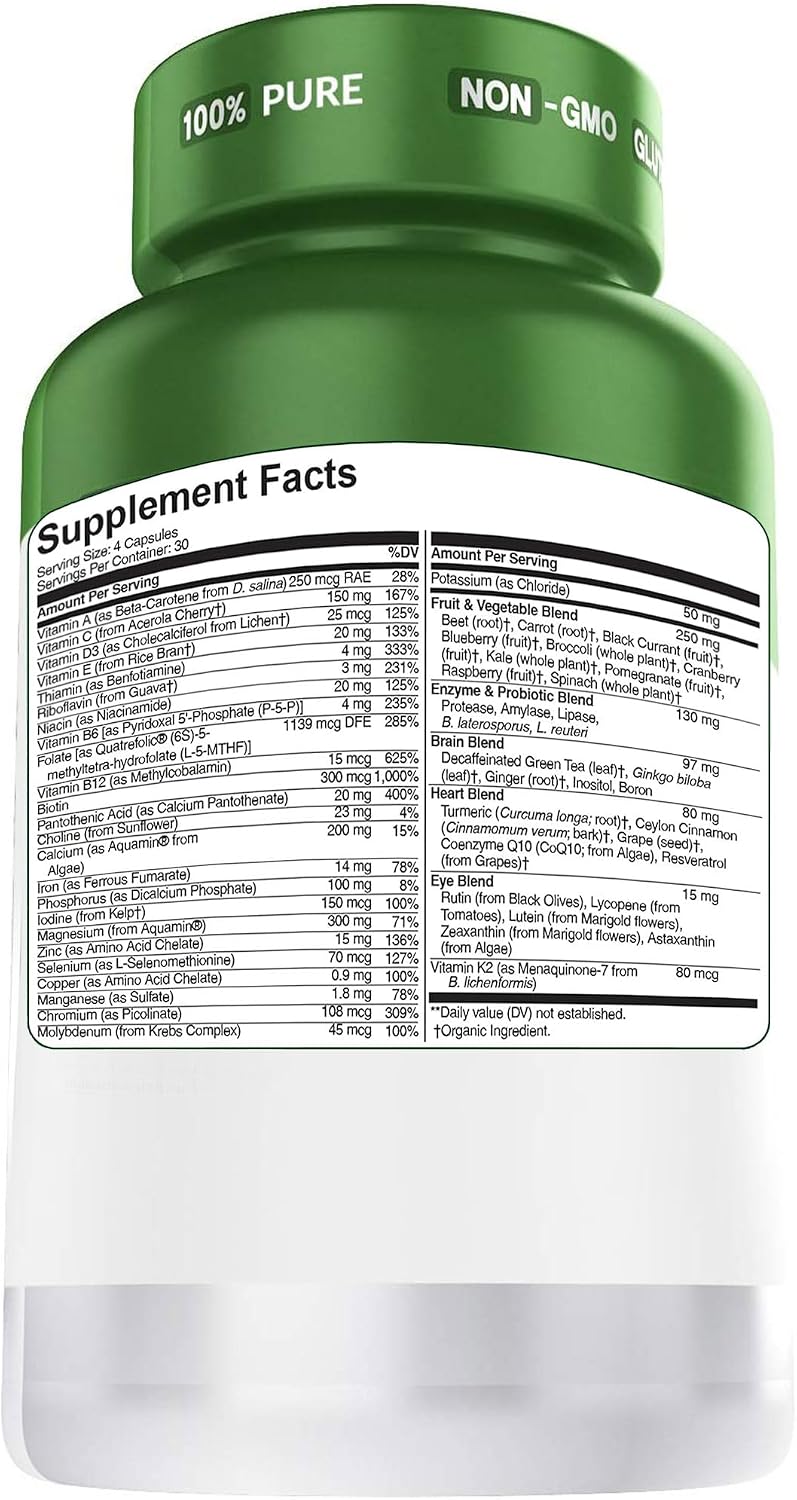 Herbtonics Whole Food Multivitamin for Men and Women – Vegan Multivitamin with Real Fruits & Veggies, Probiotics, CoQ10, Turmeric & More – 120 Capsules - görsel 8