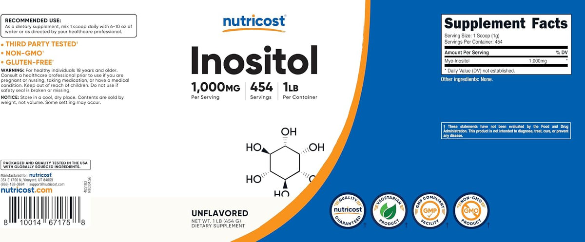 Nutricost Inositol Powder - 1LB (454g) - Gluten-free, Non-GMO - görsel 6