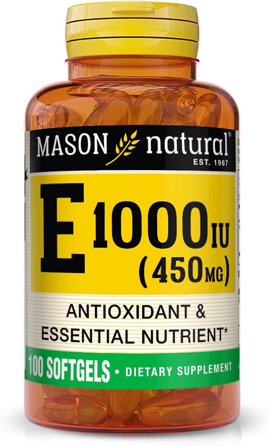 MASON NATURAL Vitamin E, 450 mg (1,000 IU), Daily Dietary Supplement with Essential Nutrient for Overall Wellness, 50 Soft gel capsules (Pack of 1) - görsel 6