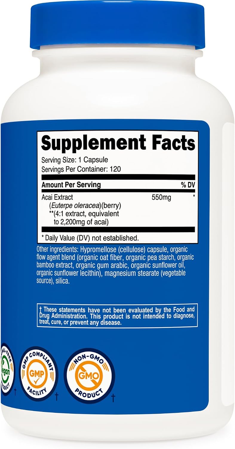 Nutricost Acai Extract 120 Capsules - 550mg per Serving, Non-GMO, Gluten-free, Vegetarian - görsel 5