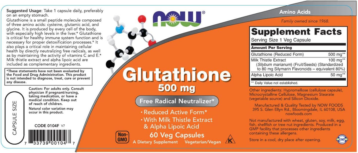 NOW Foods - Glutathione, 500 mg, 60 Vcaps - görsel 2