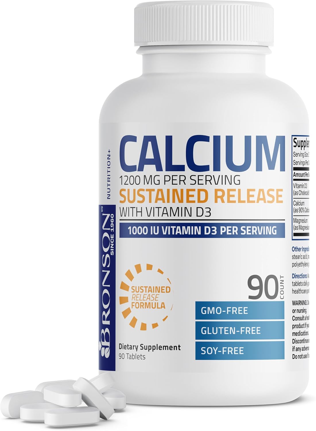 Bronson Calcium 1200 mg Sustained Release with Vitamin D3 1000 IU, 180 Tablets - görsel 8