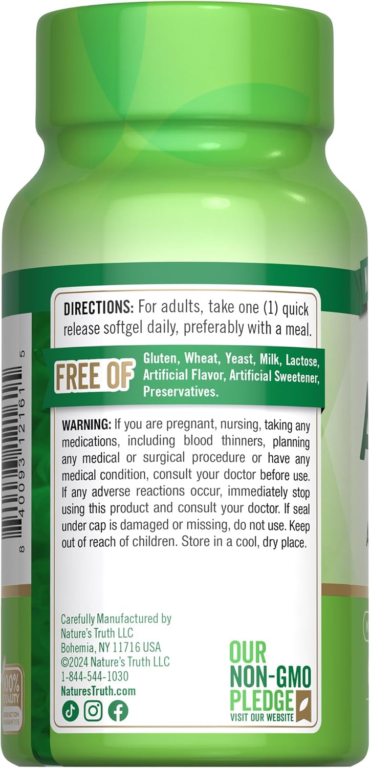 Nature's Truth Vitamin ADK - 60 Softgels - High Potency A, D3, K1 & K2 - görsel 6
