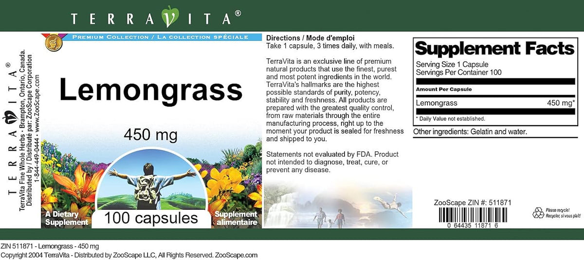 Terravita Lemongrass 450 mg Capsules - 3 Pack (300 Capsules) - görsel 4