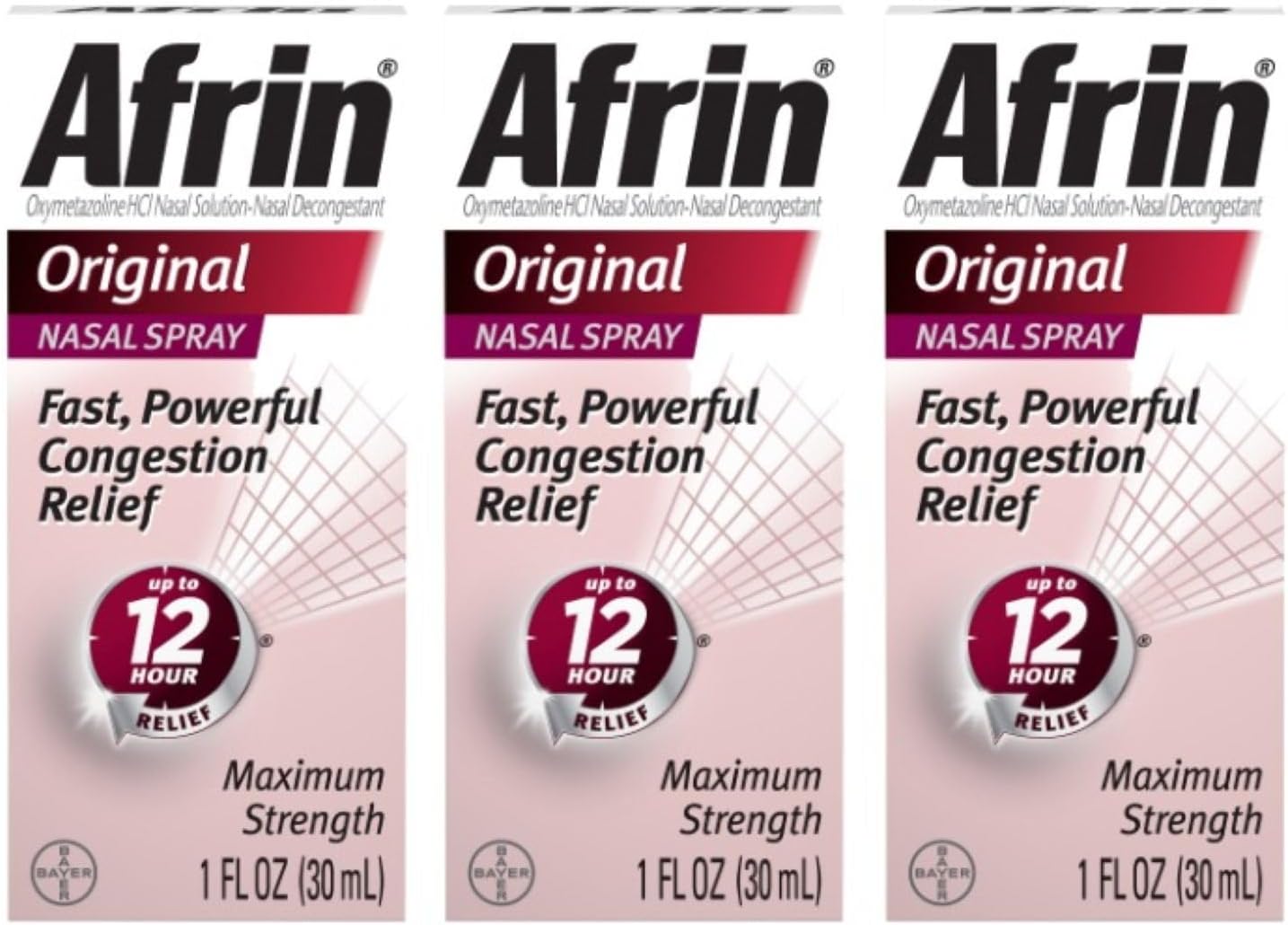 Afrin Original Maximum Strength 12 Hour Nasal Congestion Relief Spray, 3 Bottles of 30 mL each - görsel 1