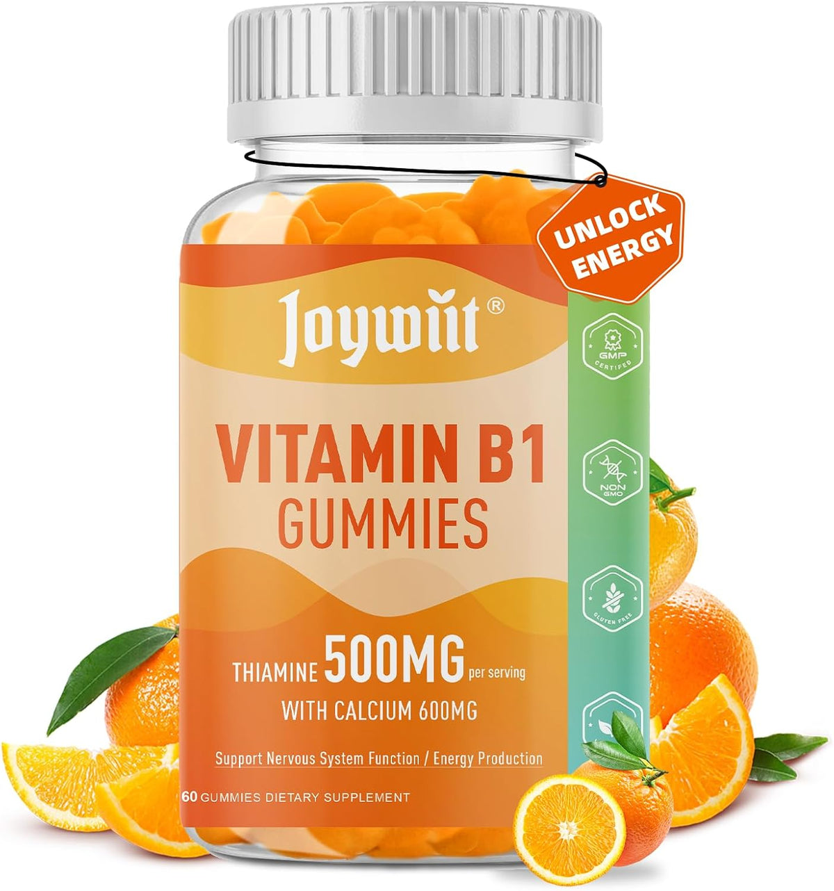 Vitamin B1 Gummies 500mg – Thiamine Supplement for Adults with Calcium Citrate, Vegan, Natural Orange Flavour - görsel 7