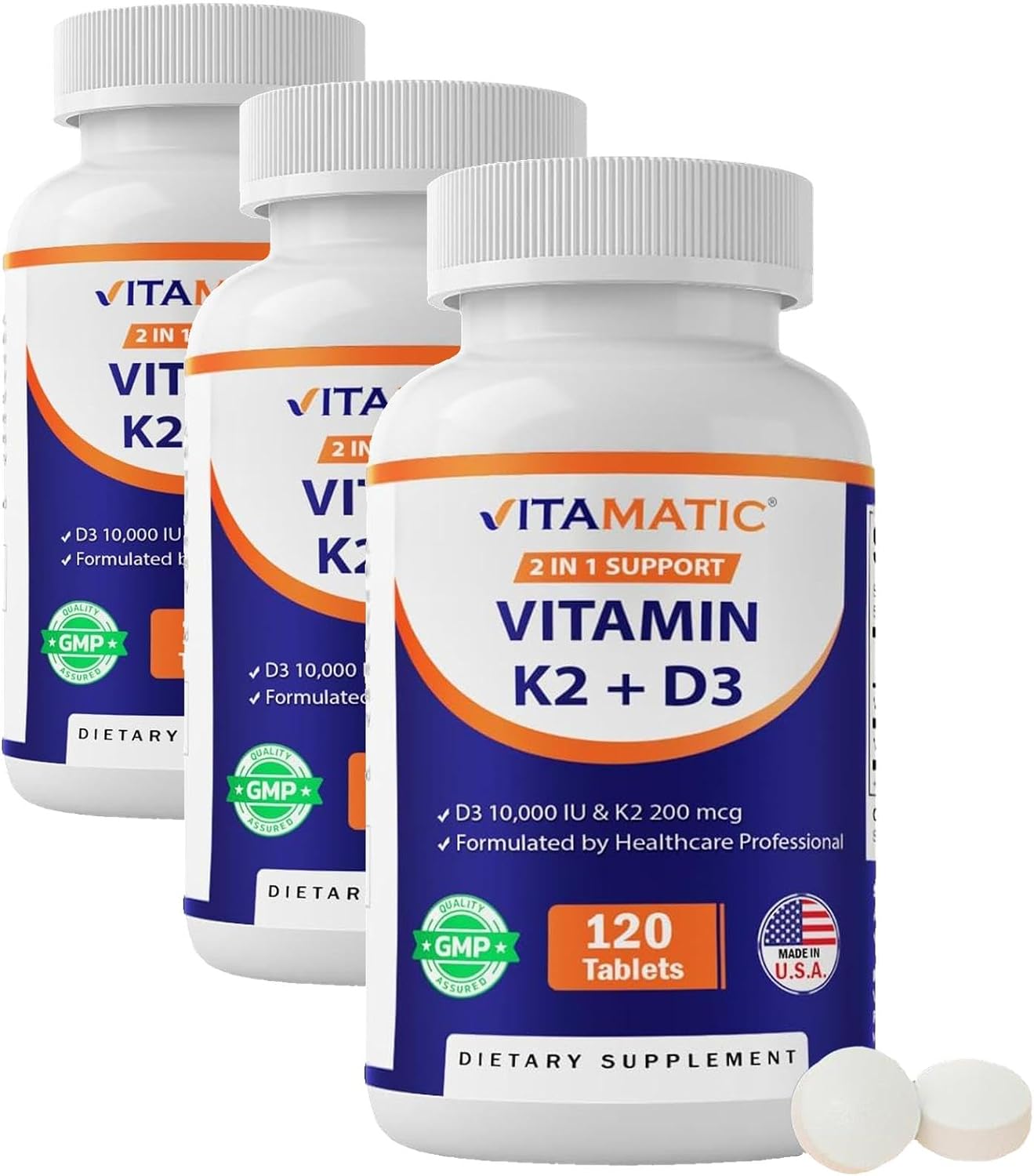 Vitamatic Vitamin D3 K2 Supplements with 10,000 IU Vitamin D + 200mcg Vitamin K MK-7, 120 Tablets Bone, Heart, Immune, & Calcium Support - görsel 10