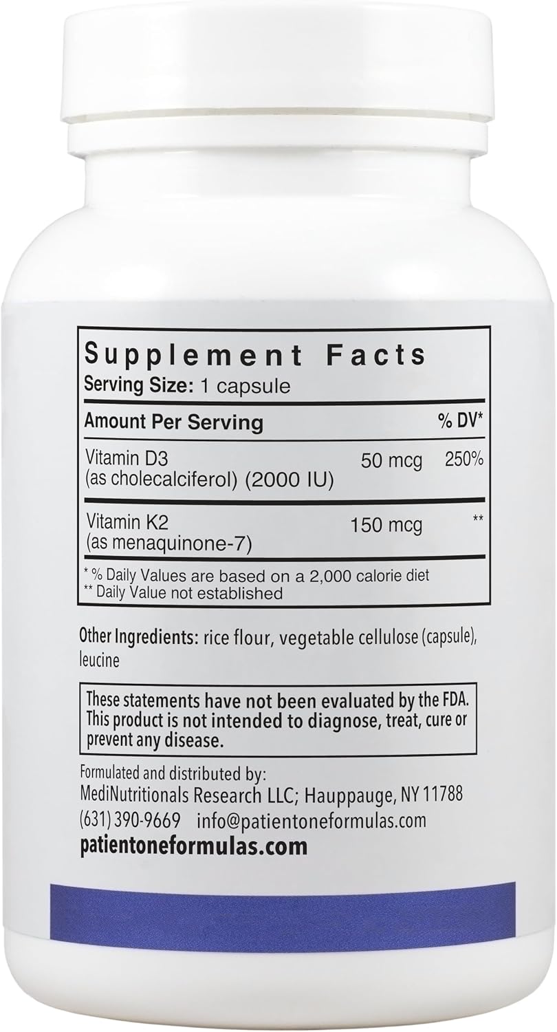 Patient One Vitamin K2 and D3 - 150 mcg K2 (as MK-7) and 2000 IU D3, 60 Capsules - görsel 8