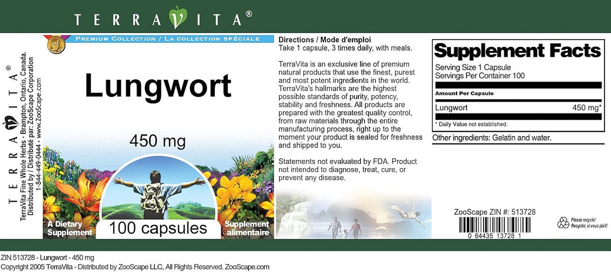 Lungwort 450 mg, 100 Capsules (Pack of 3) by Terravita - görsel 4