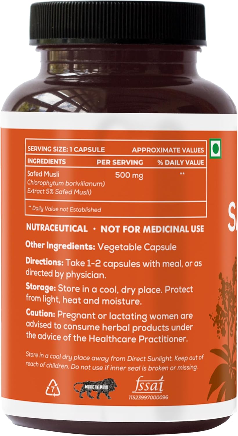 SAPTAMVEDA Natural Safed Musli Veg Capsules, 500mg Extract, 60 Capsules - görsel 6