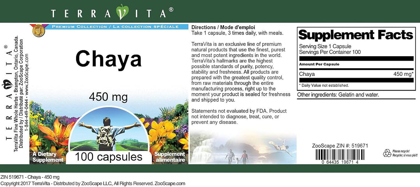 TerraVita Chaya - 450 mg - 100 Capsules (3 Pack) - görsel 3