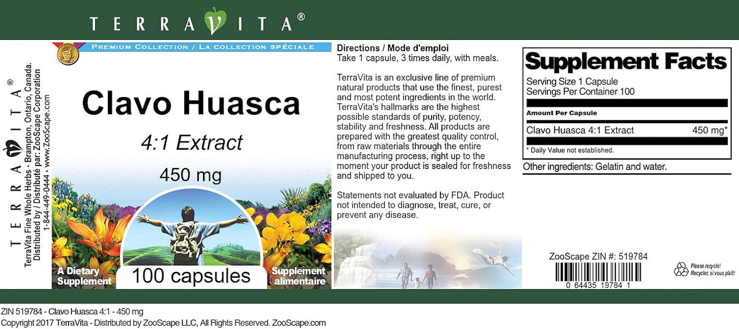 Clavo Huasca 4:1-450 mg (100 Capsules, ZIN: 519784) - görsel 3