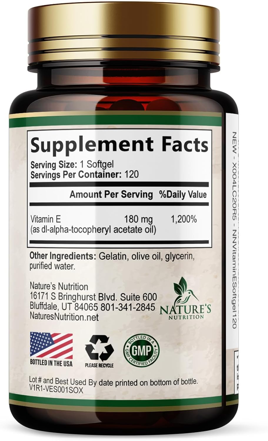 Vitamin E 180mg Per Serving – dl-Alpha Tocopherol Antioxidant Supplement, Non-GMO & Gluten-free – 120 Soft gel capsules - görsel 9